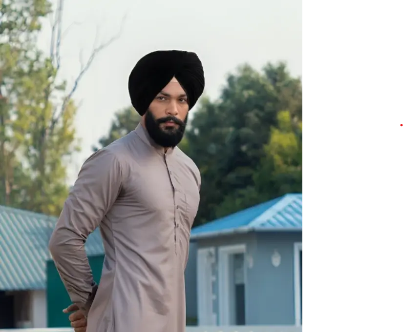 Kurta pajama gris con turbante negro